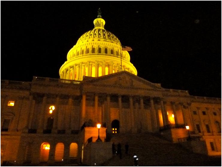 ライトアップされた米国議会議事堂（写真：筆者）