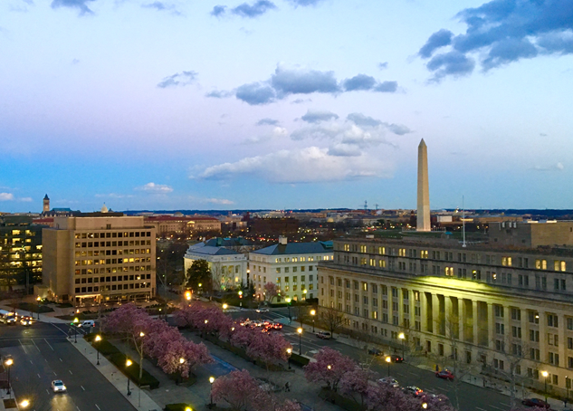 春を迎えたワシントン市の夕暮れ（筆者撮影）