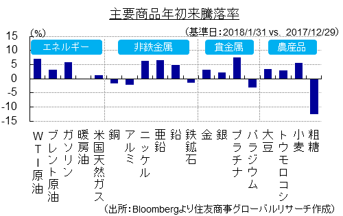 主要商品年初来騰落率（出所：Bloombergより住友商事グローバルリサーチ作成）