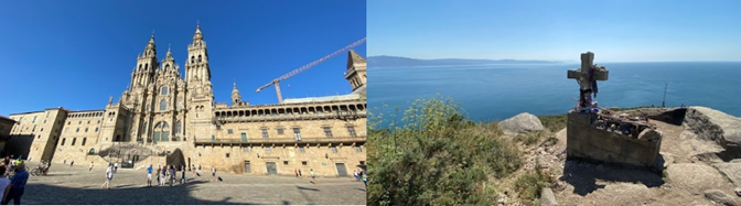 左：サンティアゴ・デ・コンポステーラの大聖堂、右：フィニステーレ岬（撮影：ドミンゴ・セルバンテス）