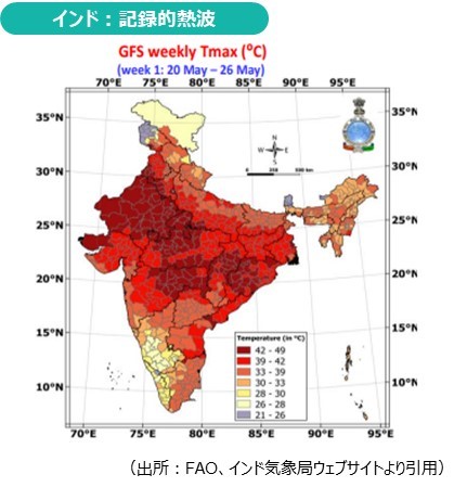インド：記録的熱波（出所：FAO、インド気象局ウェブサイトより引用）