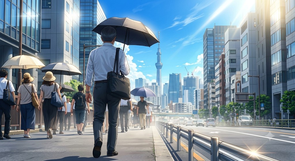 日傘の下で、改めて暑さを考える